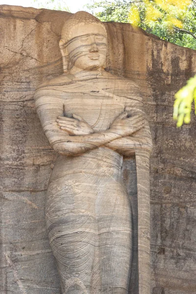 Polonnaruwa Sri Lanka Forntida ruiner Statyer av Buddha stående sittande Stockbild