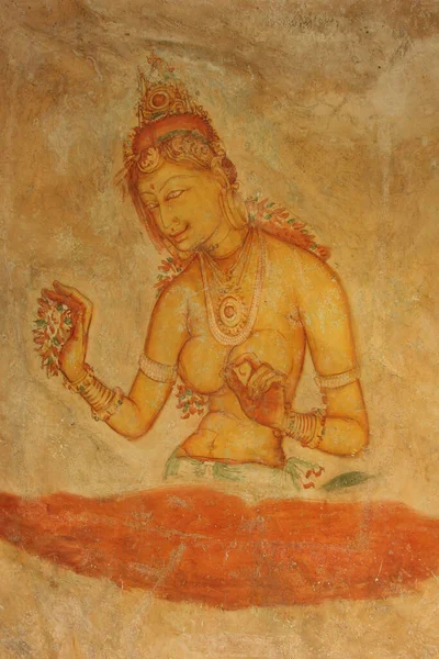 Sigiriya, Sri Lanka Wandmalereien Felsmalereien Damsels, Fresken aus dem 5. Jahrhundert — Stockfoto