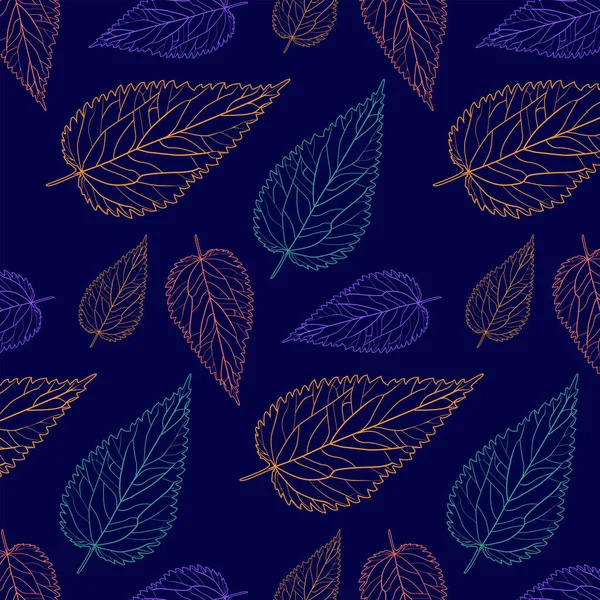 Fond Bleu Sans Couture Avec Contours Feuilles Ortie Couleur Botanique — Image vectorielle