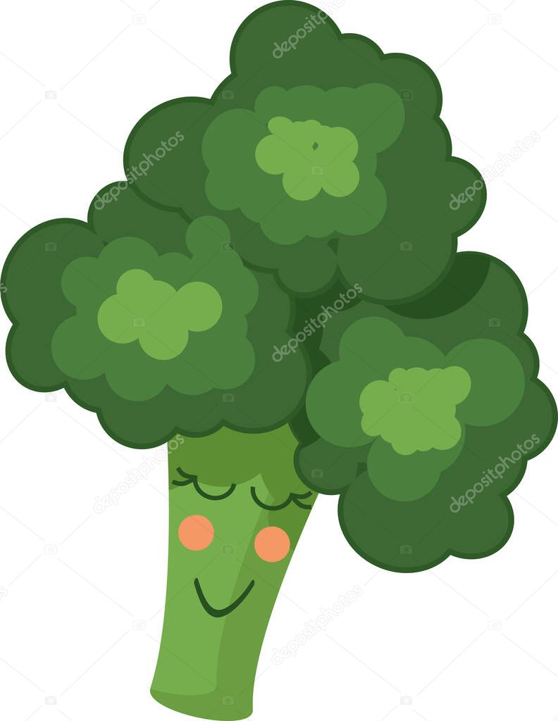 Cute broccoli cabbage with a smile and pink cheeks, character
