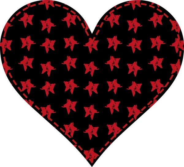 Corazón Patrón Negro Estilo Patchwork Con Estrellas Grunge Rojas — Vector de stock