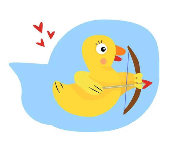 Cupido Pato Con Arco Flecha Corazón Amarillo Pato Divertido Personaje — Vector de stock