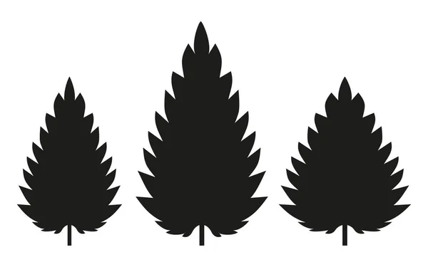 Trois Silhouettes Une Feuille Ortie Sur Fond Blanc — Image vectorielle