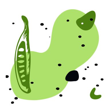 Bezelye kabuğu yeşil noktalar ve beyaz arka planda siyah mürekkep