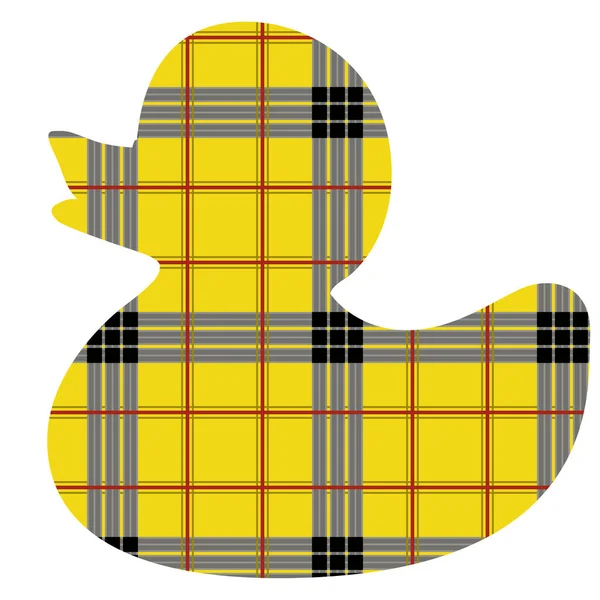 Kareli sarı bir tartan desenle boyanmış lastik ördek yavrusunun ana hatları.