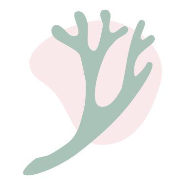 Kıvrımlı zarif bir dal, beyaz arka planda pembe soyut lekeli geyik yosunu.