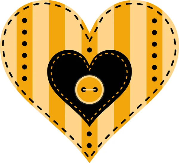 Yellow Striped Heart Black Heart Yellow Button Patchwork — Stock Vector