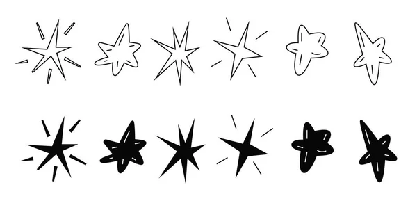 Set Med Sex Stjärnor Handgjorda Doodle Reklam Ritning — Stock vektor