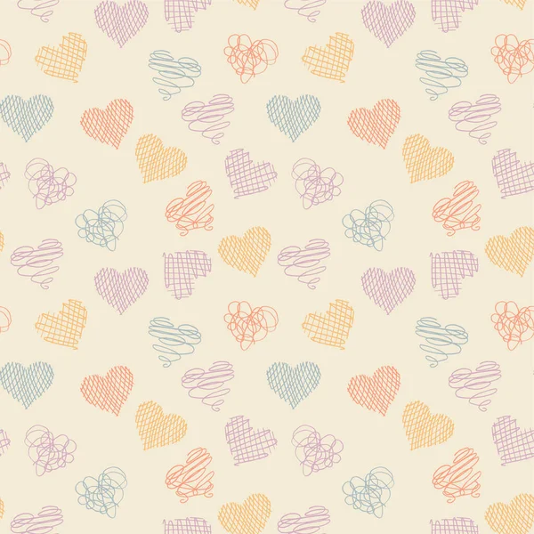 Seamless Background Handmade Doodle Hearts Delicate Colors — Stock Vector