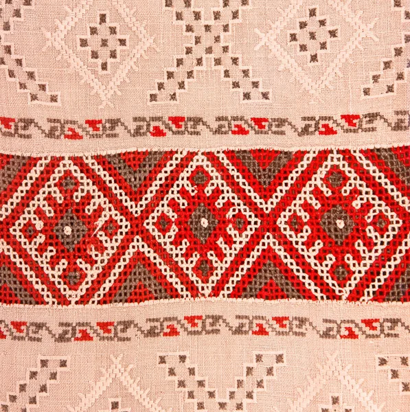 Ornamento Étnico Bordado Vime Com Estampa Vermelha Linho Eslavo Vime — Fotografia de Stock
