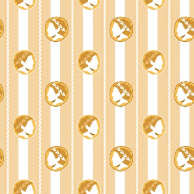 Yumuşak pembe bir zemin üzerinde çizgili Yunan sikkeleri olan desen