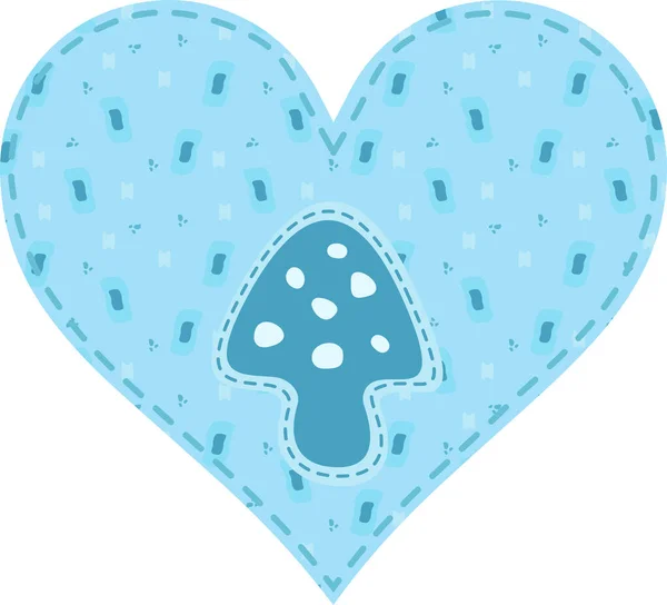 Blue Heart Patchwork Technique Mushroom Fly Agaric — Vettoriale Stock