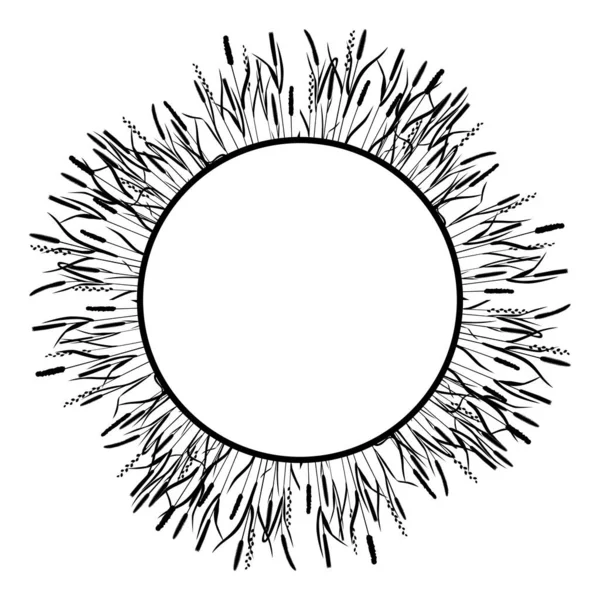Кругла Рамка Малювання Силуетами Злакових Трав — стоковий вектор