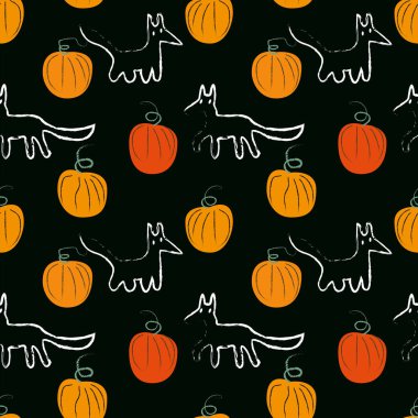 Cadılar Bayramı hayaletleri tilkiler ve turuncu balkabakları sahada