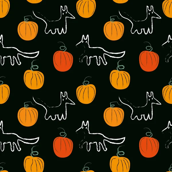 Cadılar Bayramı hayaletleri tilkiler ve turuncu balkabakları sahada