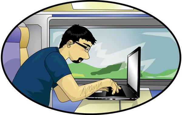 Informaticien dans un train — Image vectorielle