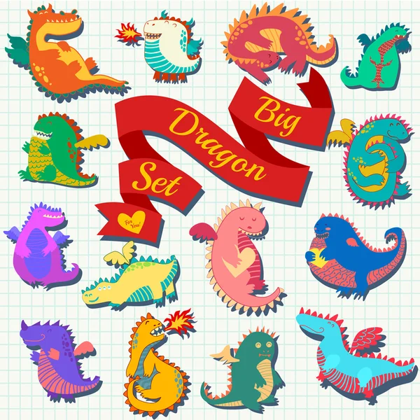 Big set of four cute dragons — Stock Photo, Image