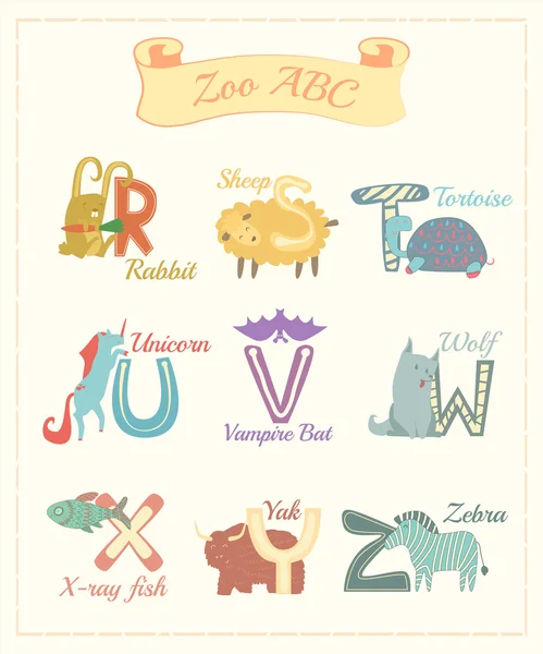 Set of cartoon alphabet characters with animals v.3 — Stock Photo, Image