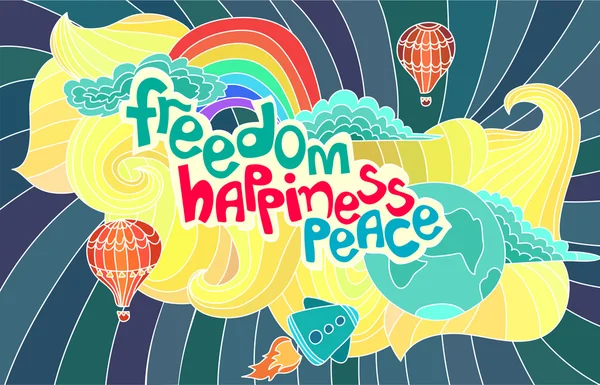Art lettering title for freedom happiness and peace — Stock Photo, Image