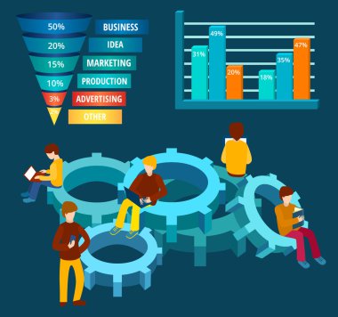 Developers programmer coder teamwork cogwheel flat 3d web isometric infographic vector. Creative people collection. Infographic set or web design template. 3D Funnel. Vector flat illustration clipart svg vector 