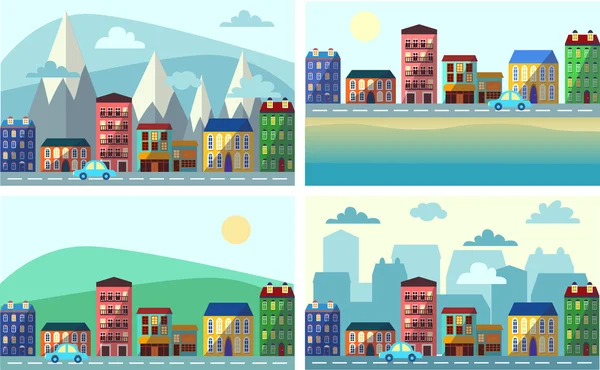 Cuatro paisajes urbanos — Vector de stock