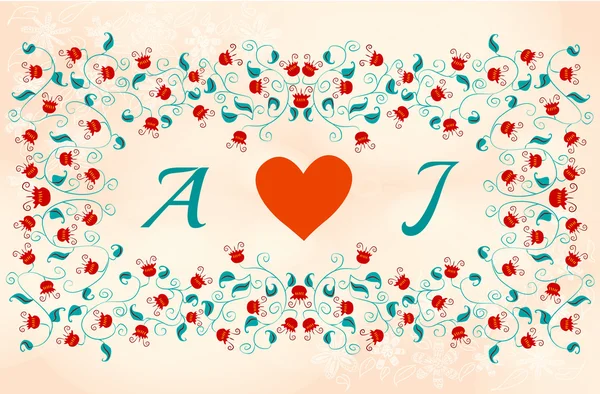 En kärlek J med blommig ram — Stock vektor