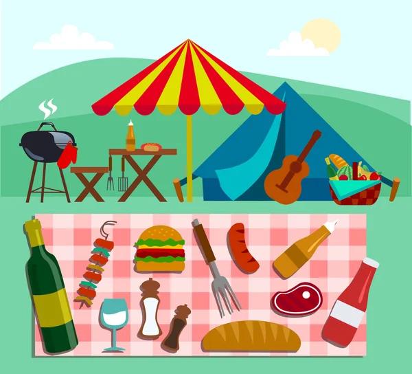 Picnic de verano en el prado — Vector de stock