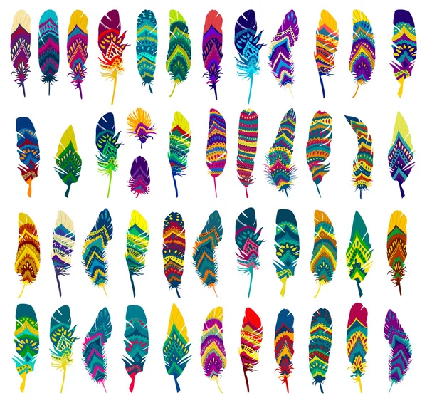 Coloridas plumas étnicas tribales — Vector de stock