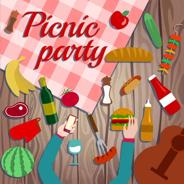 Achtertuin BBQ- en picknick in het park — Stockvector