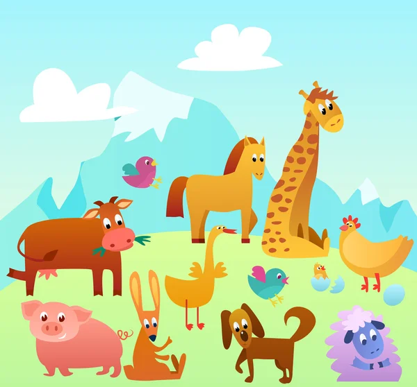Kreskówka zabawa zagroda zwierząt domowych — Wektor stockowy