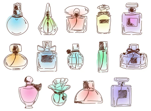 El conjunto de diferentes perfumes lindos — Archivo Imágenes Vectoriales