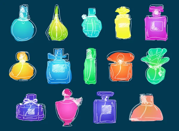 El conjunto de diferentes perfumes lindos — Vector de stock