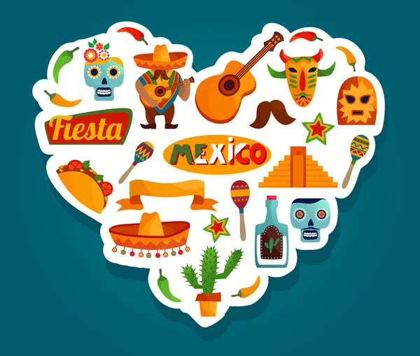 Mexico landmark flat icons — Stock Vector