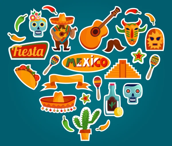 Mexico landmark flat icons — Stock Vector