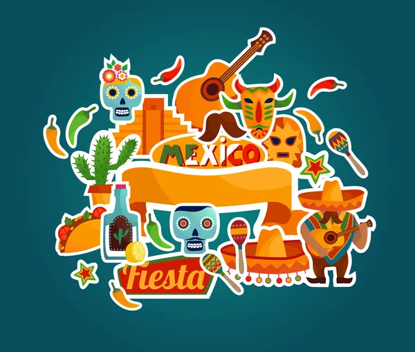 Stylized Mexico elements and icons — Stock Vector