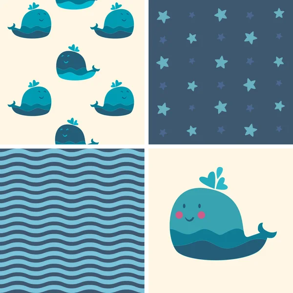 Textures et arrière-plans avec baleines — Image vectorielle