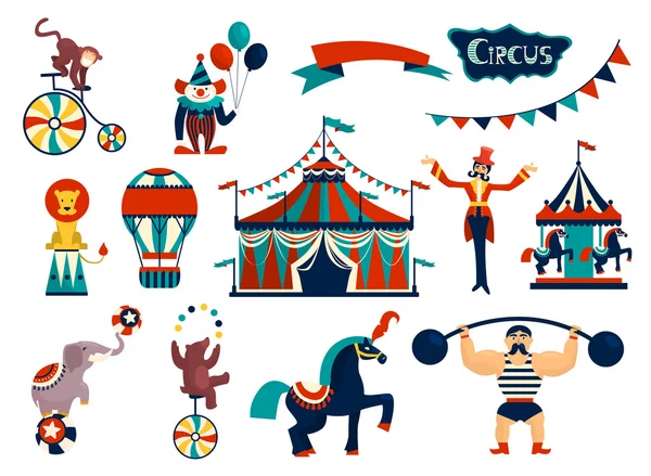 Colección de circo vintage con carnaval — Vector de stock