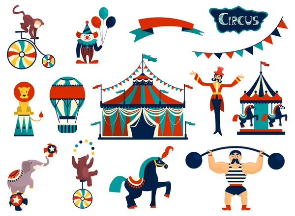 Vintage circus collection with carnival — Stock Vector