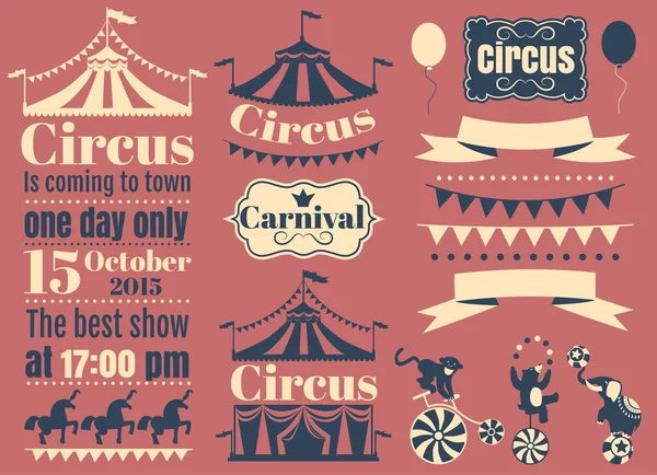 Vintage Hipster Circus labels set — Stock Vector