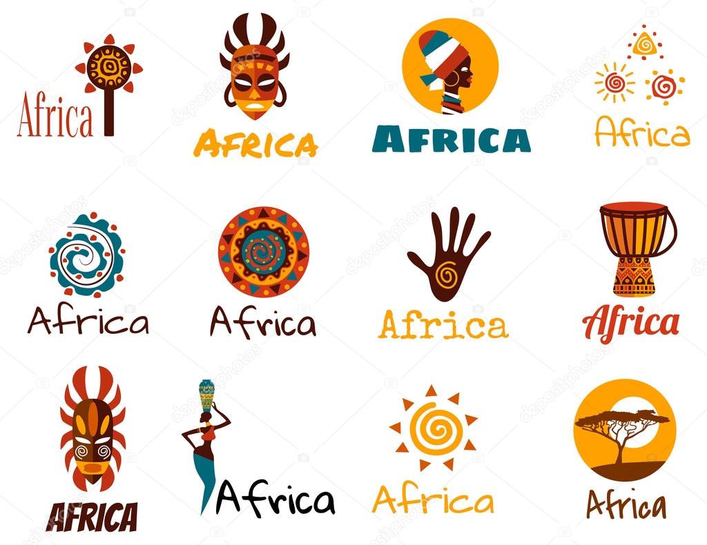 Vector set of stylized African and Safari elements and icons. Flat illustration.