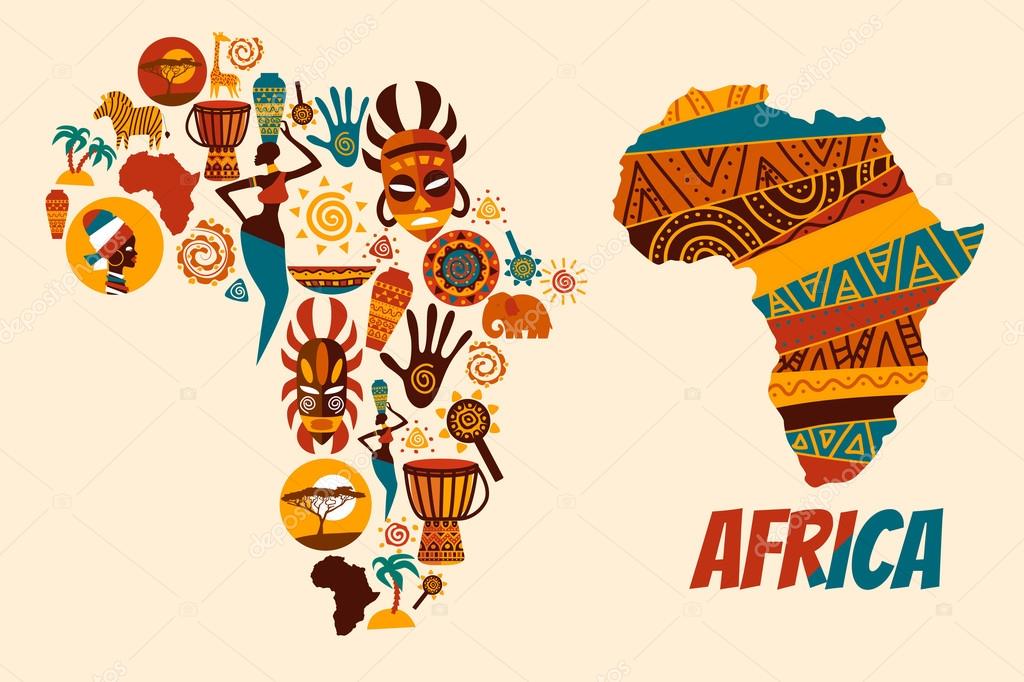 Vector set of stylized African and Safari elements and icons. Flat illustration.