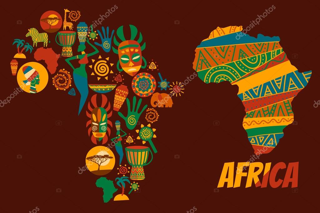 Vector set of stylized African and Safari elements and icons. Flat illustration.