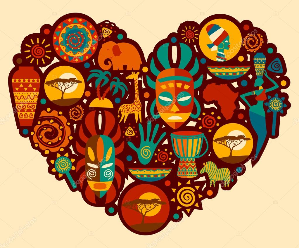 Vector set of stylized African and Safari elements and icons. Flat illustration.