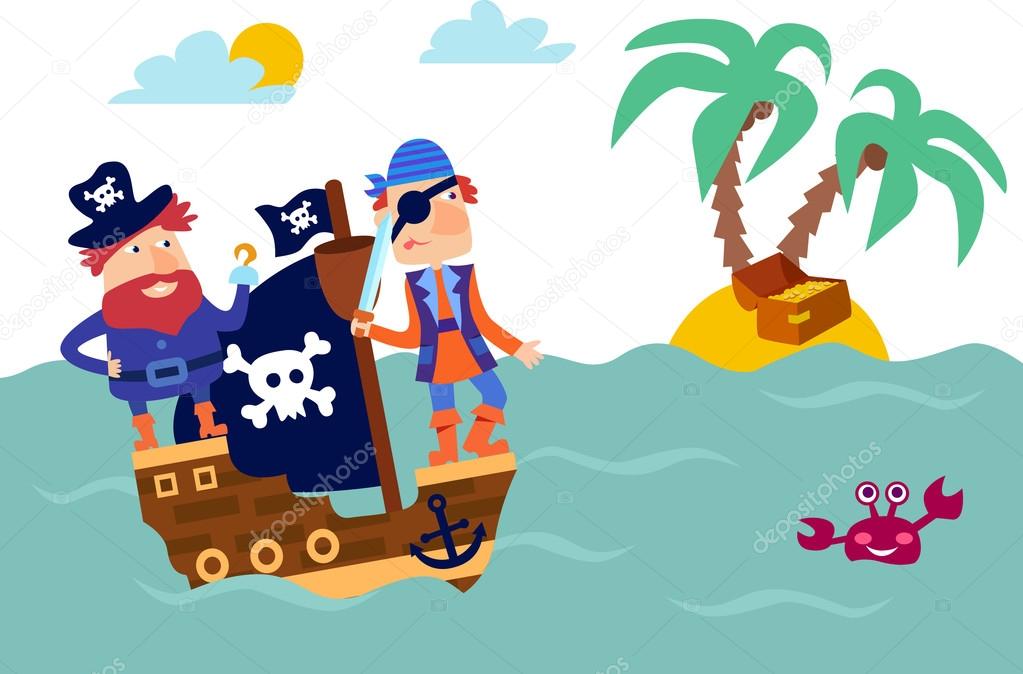 Lovely pirate set in cartoon style.