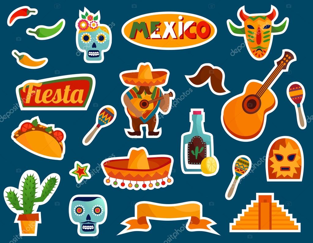 Vector set of stylized Mexico elements and icons. 3D illustration.