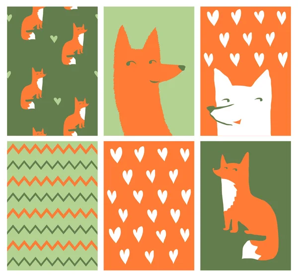 Cards with fox theme design — Stock Vector