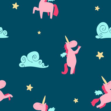 Bulutlar ile çizgi film tek boynuzlu atlar