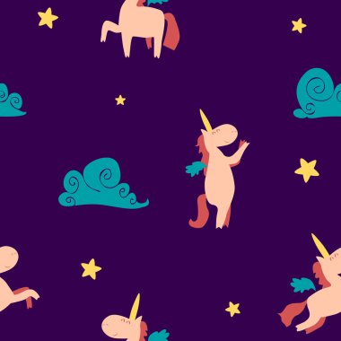 Bulutlar ile çizgi film tek boynuzlu atlar