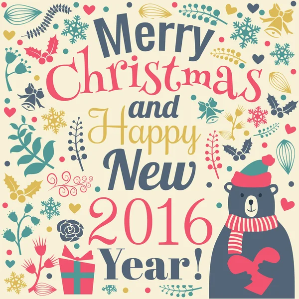 Feliz Navidad y Feliz Año Nuevo 2016 ! — Vector de stock