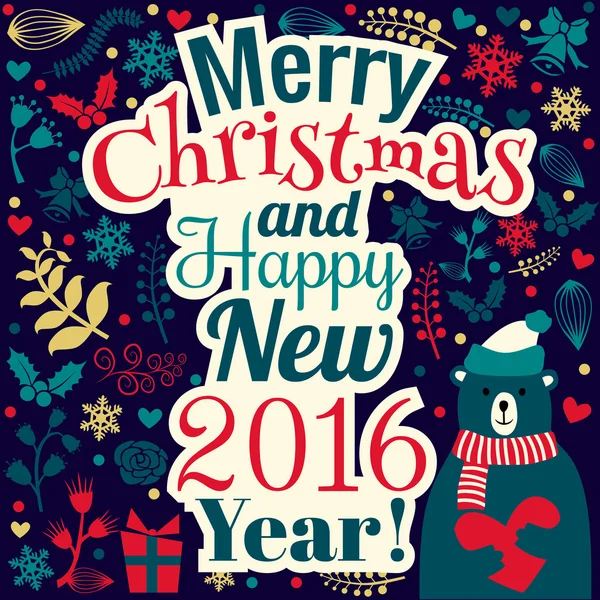 Prettige kerstdagen en gelukkig Nieuwjaar 2016! — Stockvector